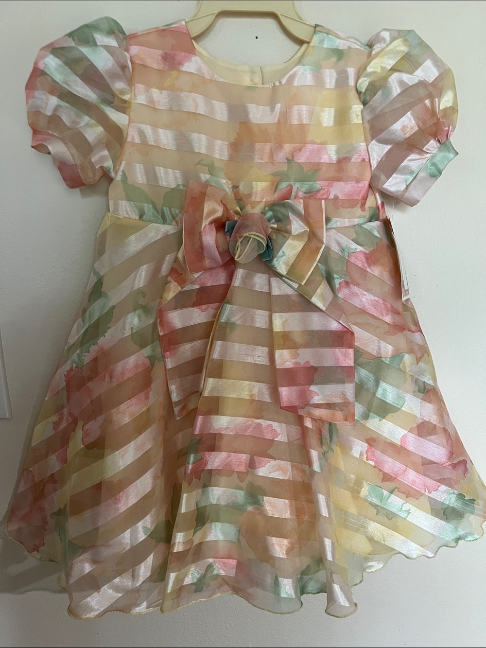 Vintage Pastel Striped Organza Bow Dress by Jessica Layne 3T
